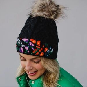 Panache Embroidered Beanie with Pom